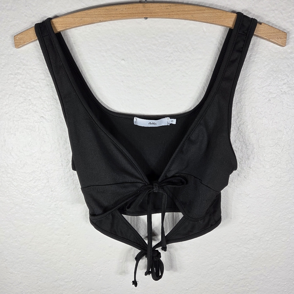 Adika Black Double Tie Front Crop Top Size Small Sleeveless V-Neck